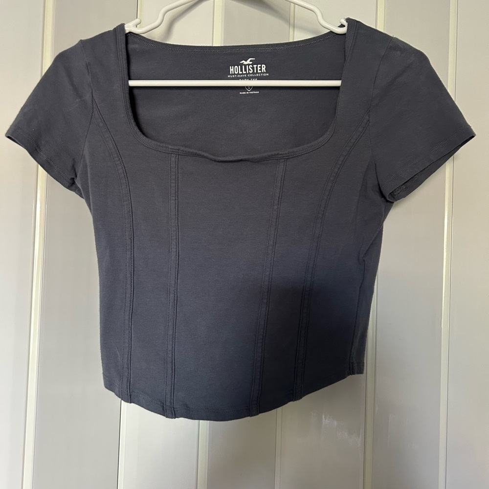 Hollister Blue/grey Square Neck Baby tee